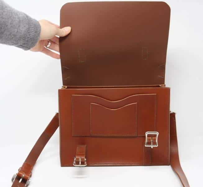 Leather A5 satchel shoulder bag open