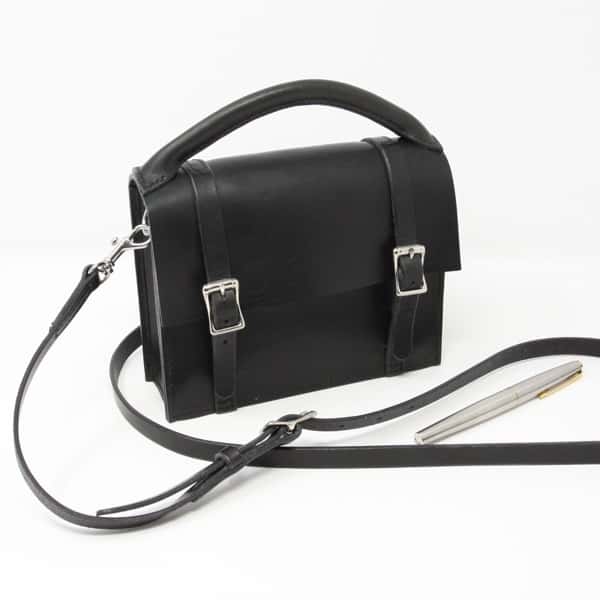 Black leather mini satchel handbag