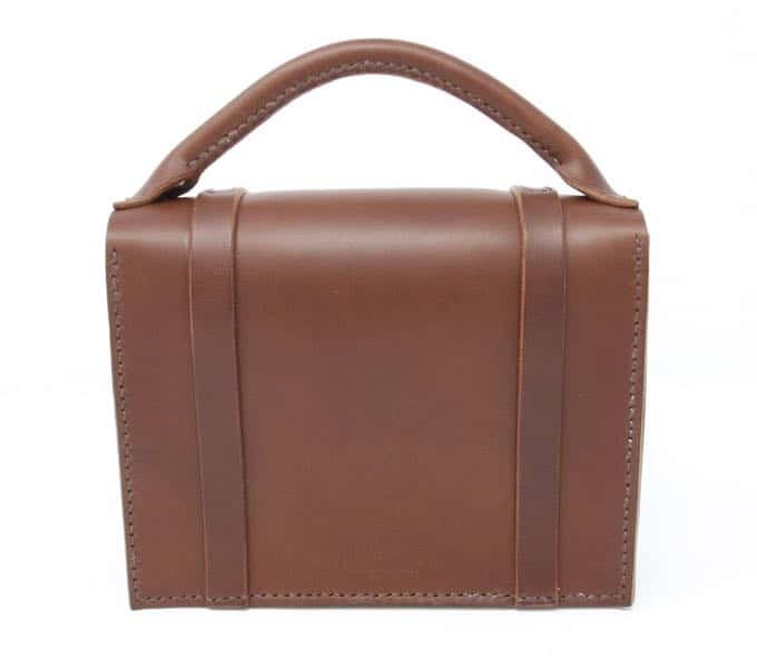 Back of mini satchel leather handbag without strap