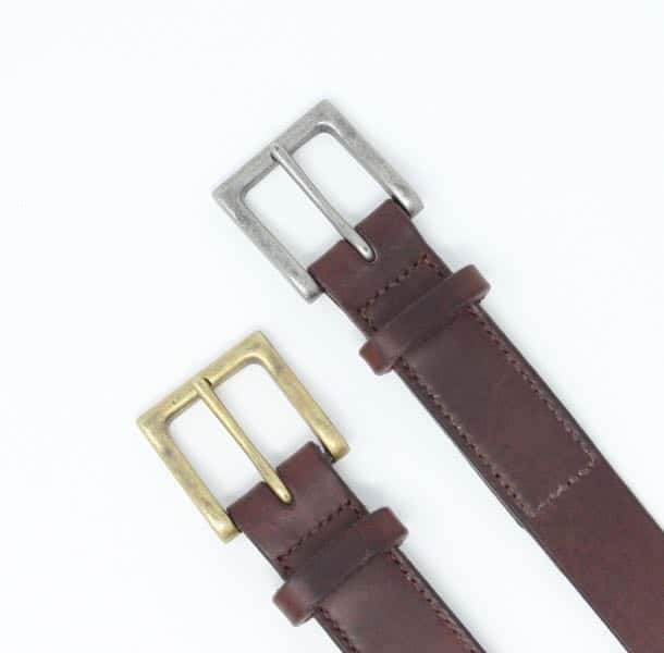 Detail of Italian leather belts showing stitching
