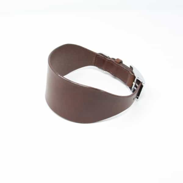 Brown leather greyhound collar with silver buckle