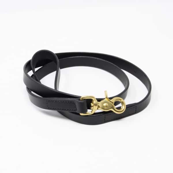 Black leather dog lead with brass clip