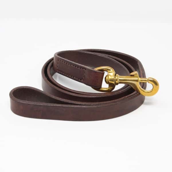 Brown leather dog lead with brass clip