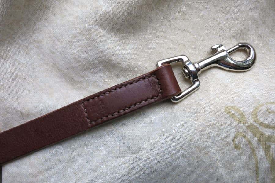 Detail of clip on plain leather dog lead