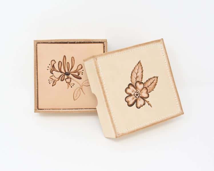 Square leather coasters wild flower box set