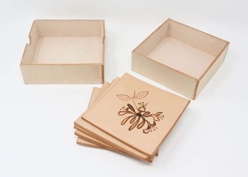 Square leather coasters wild flower box set