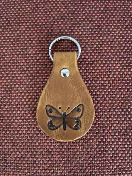 leather key fob / key ring with butterfly motif