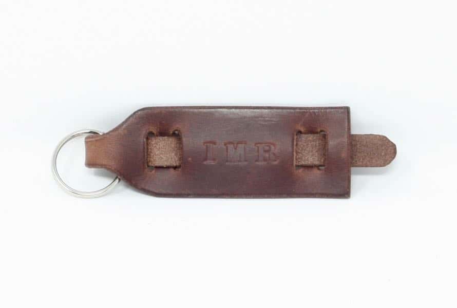 Brown leather personalised key fob / key ring.