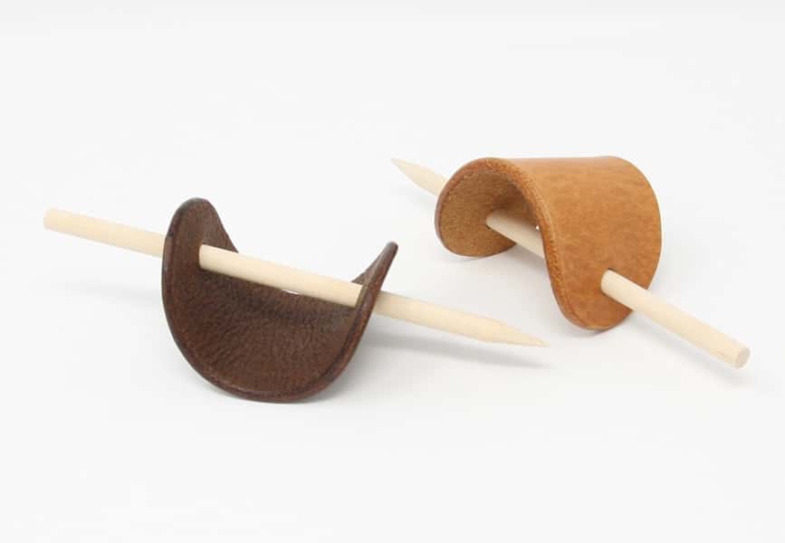 Plan tan and dark brown leather hair barrettes