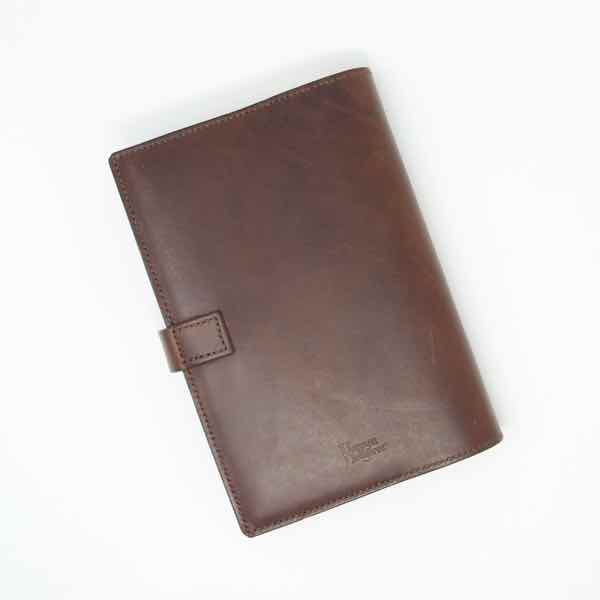 Back of brown leather journal cover