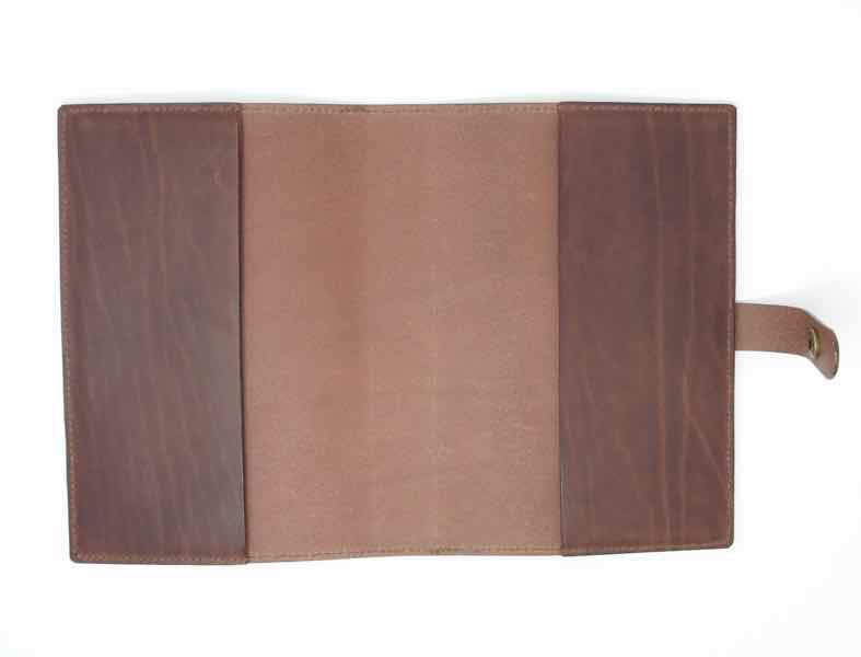 Brown leather journal cover open