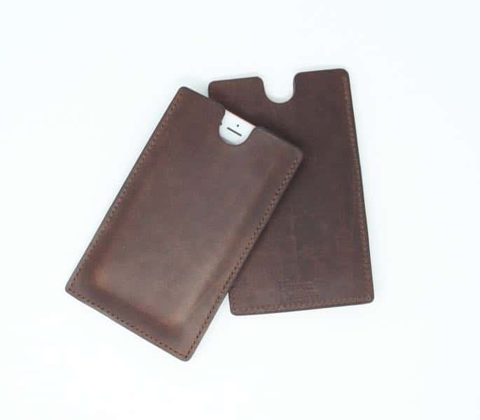 Brown leather phone sleeve