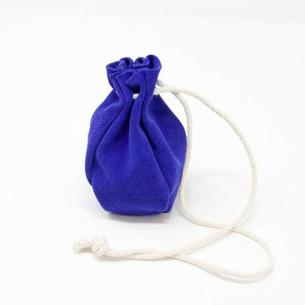 Blue suede leather drawstring pouch