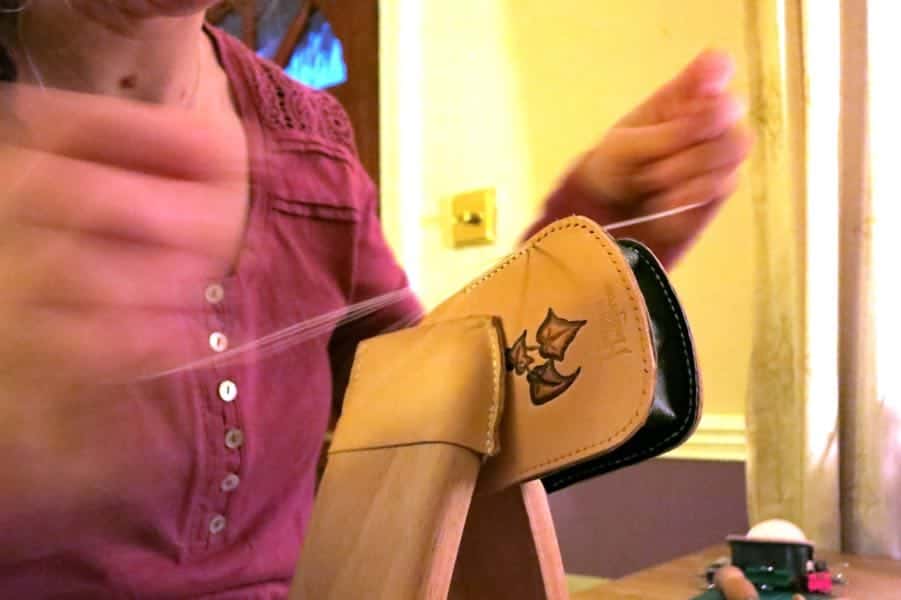 Leather large leather pouch being made