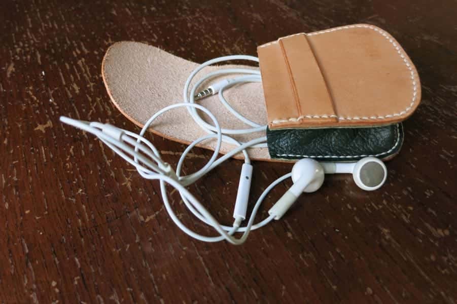 Leather large leather pouch used as headphones case