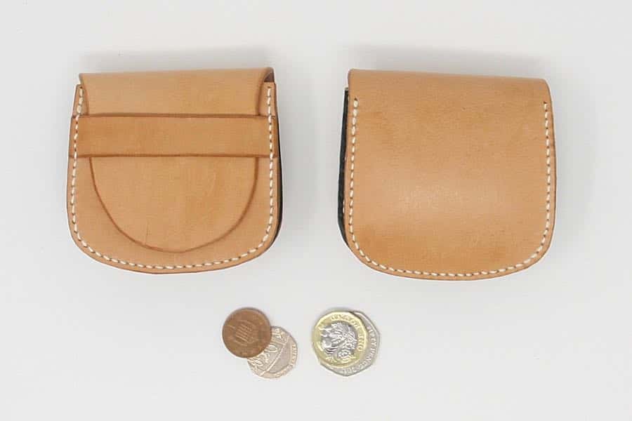 Large natural leather pouch front and rear