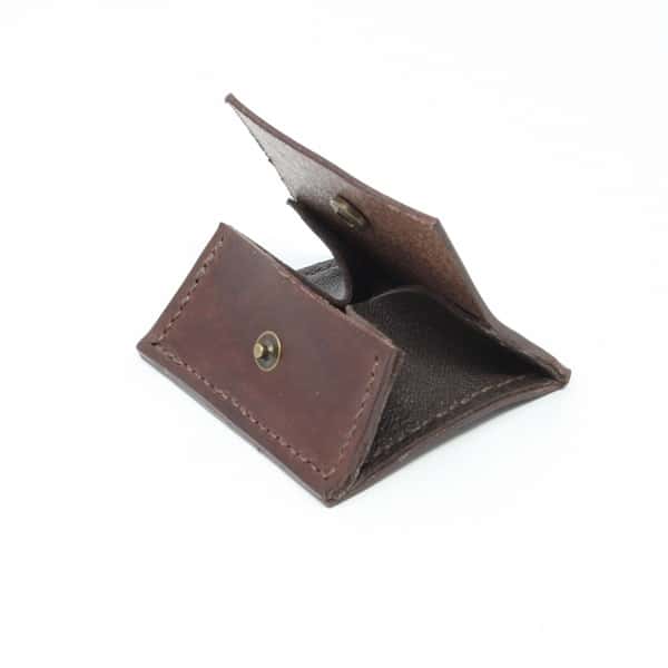 Square brown leather coin purse purse open