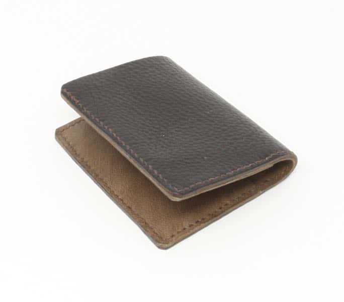 Brown leather slim wallet closed